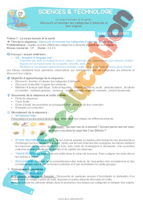 Leçon, exercice et évaluation :<br/> Le corps humain et la santé : CP