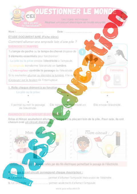 Leçon, exercice et évaluation :<br/> Les objets techniques au cœur de la société : CE1