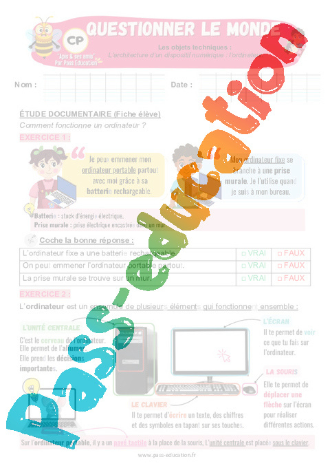 Leçon, exercice et évaluation :<br/> Les objets techniques au cœur de la société : CP
