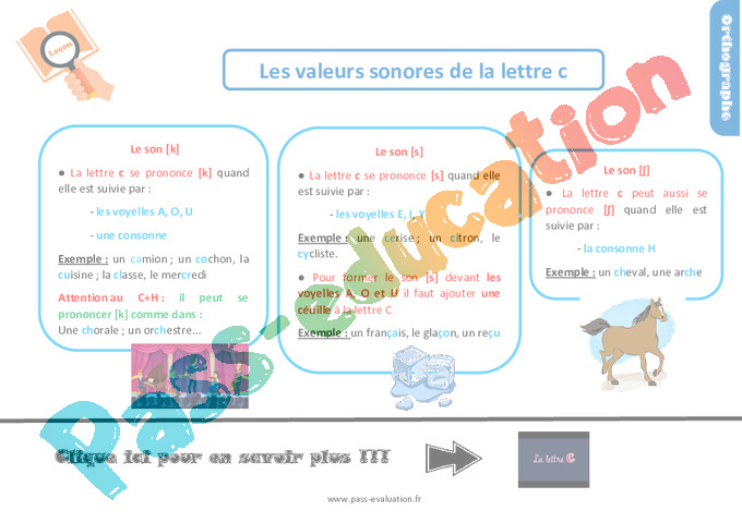 Leçon, exercice et évaluation :<br/> Lettre c : CM1