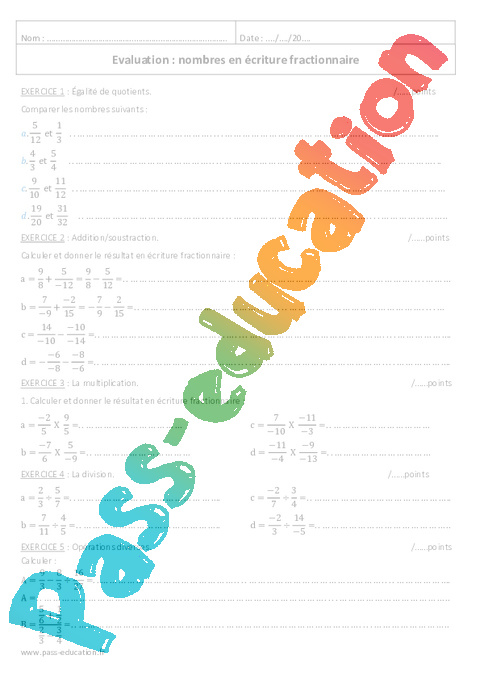 Cours et exercice : Notion de fractions : 4ème