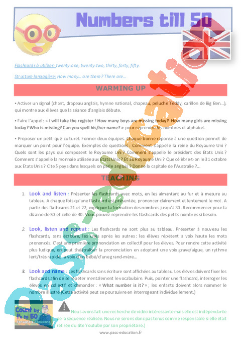 Leçon, exercice et évaluation :<br/> Numbers - Anglais : CE2