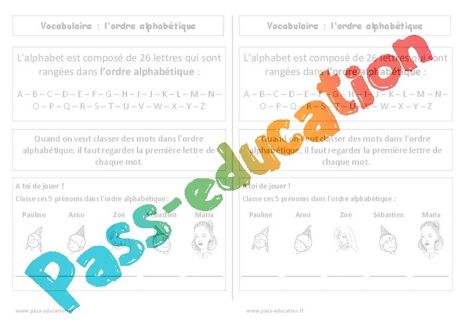 Leçon, exercice et évaluation :<br/> Ordre alphabétique / Dictionnaire : CP