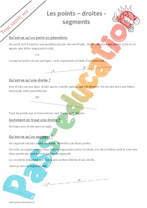 Point Droite Et Segment CM1 Exercice valuation R vision Le on 