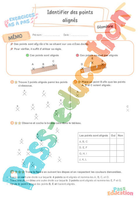 Leçon, exercice et évaluation :<br/> Points , milieu et alignements - Points, droites et segments : CE2