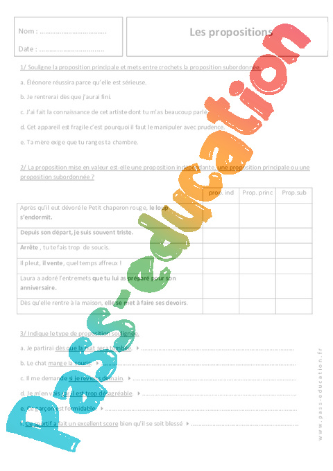 Cours et exercice : Propositions : 5ème