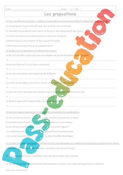 Cours et exercice : Propositions : 6ème