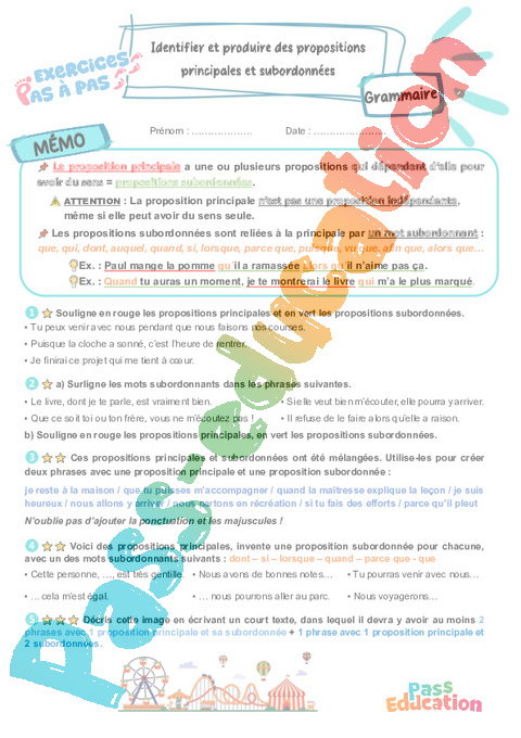 Leçon, exercice et évaluation :<br/> Propositions : CM2