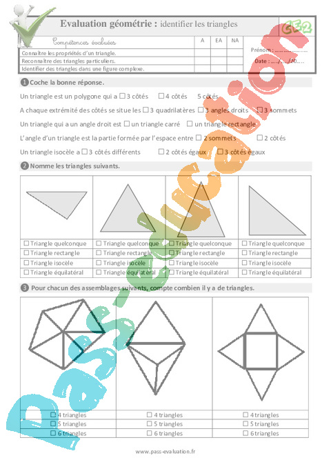 Evaluation Quiz / Qcm : Les triangles : CE2