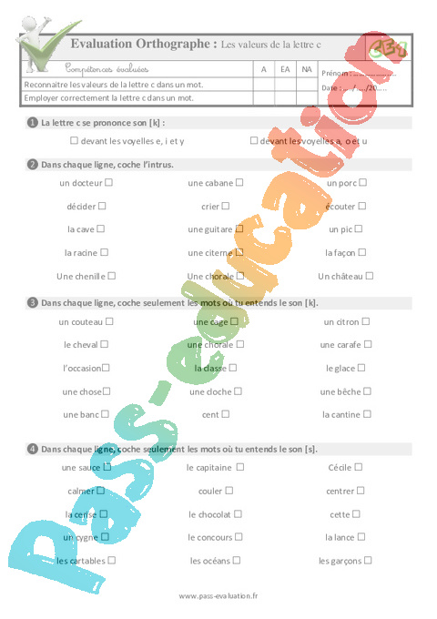 Evaluation Quiz / Qcm : Lettre g : CE1