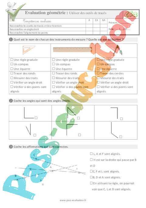 Evaluation Quiz / Qcm : Règle, compas, équerre : CE2