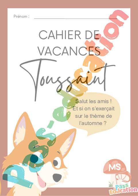 Cahier de vacances - Cahier de vacances Toussaint : MS - Moyenne Section en libre téléchargement