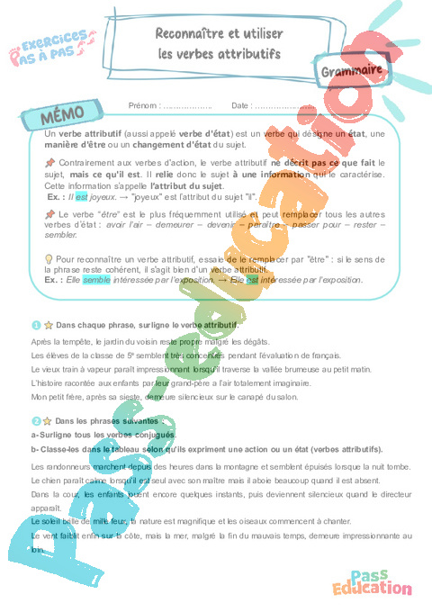 Cours et exercice : Reconnaître et utiliser les verbes attributifs : 5ème
