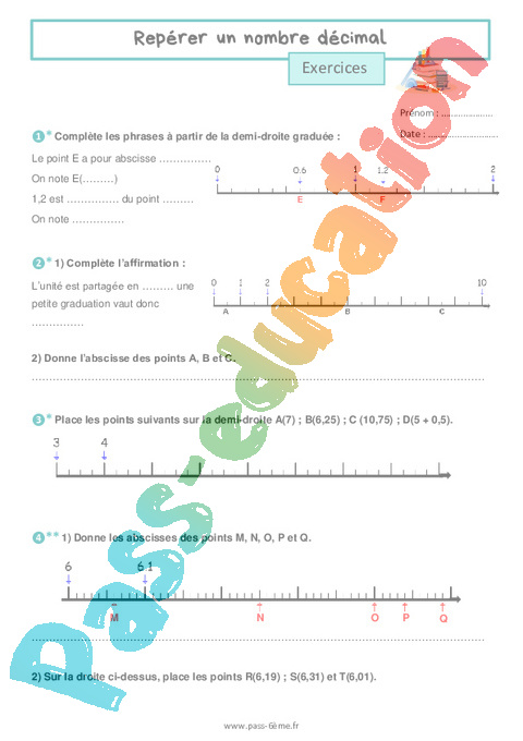 Cours et exercice : Repérer un nombre décimal : 6ème