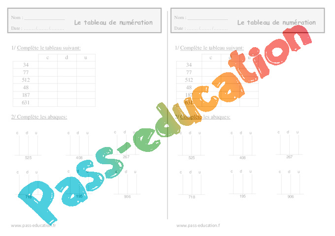 Leçon, exercice et évaluation :<br/> Représentation des nombres : CE1