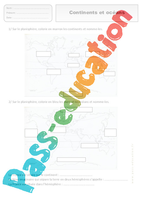 Leçon, exercice et évaluation :<br/> Représenter la terre : CE1