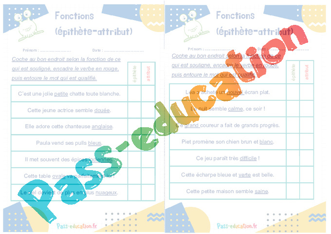 Billets rituels : Adjectif Qualificatif : CM1