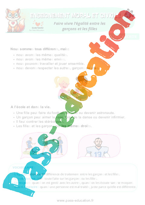Leçon, exercice et évaluation :<br/> Se reconnaître comme individu et élève : CM1