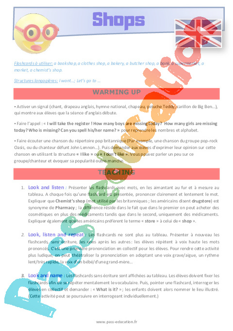 Leçon, exercice et évaluation :<br/> Séquences enseignants - Anglais : CE2
