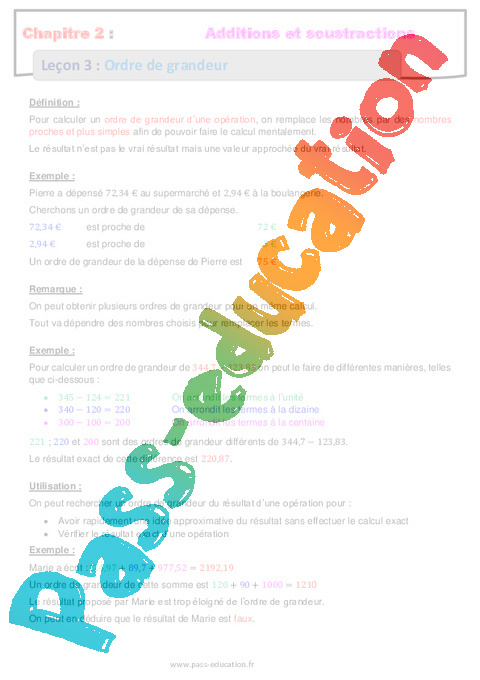 Séquence - Fiche de préparation Addition / Soustraction : 6ème