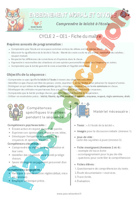 Séquence - Fiche de préparation Altérité et sociabilité : CM1