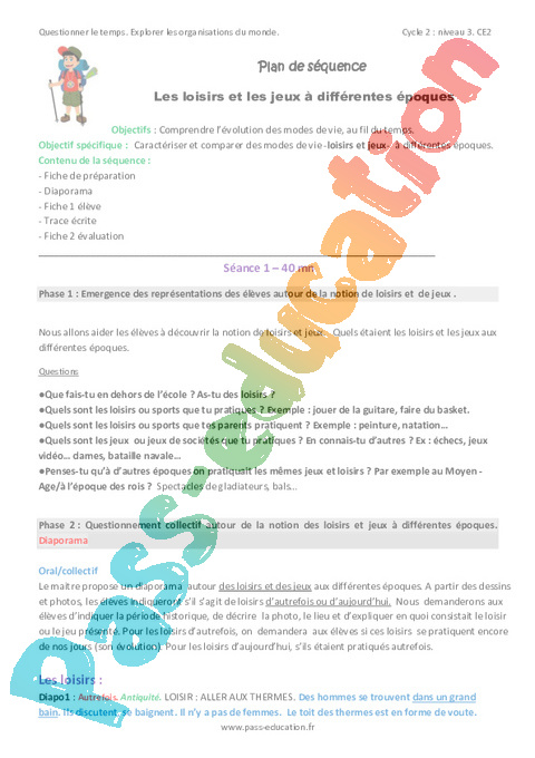 Séquence - Fiche de préparation Aujourd'hui et autrefois : CE2