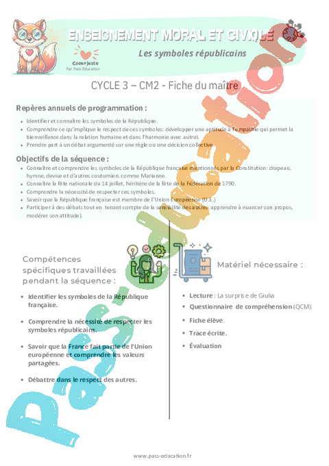 Séquence - Fiche de préparation Citoyenneté et nationalité : CM2