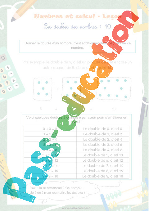 Séquence - Fiche de préparation Doubles et moitiés : CP