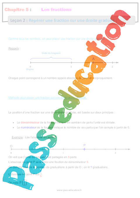 Séquence - Fiche de préparation Fractions et droite graduée : 6ème