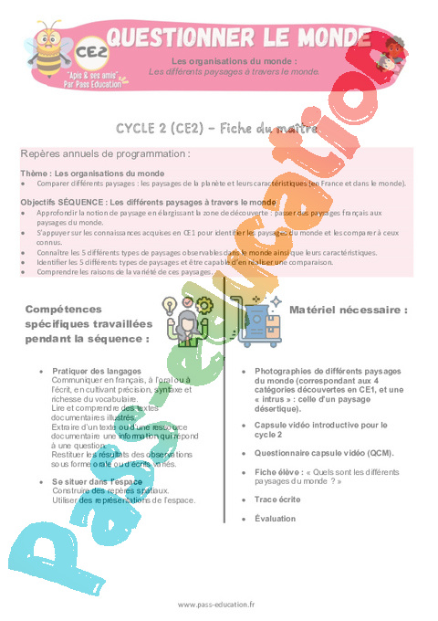 Séquence - Fiche de préparation Géographie - Nouveau programme : CE2