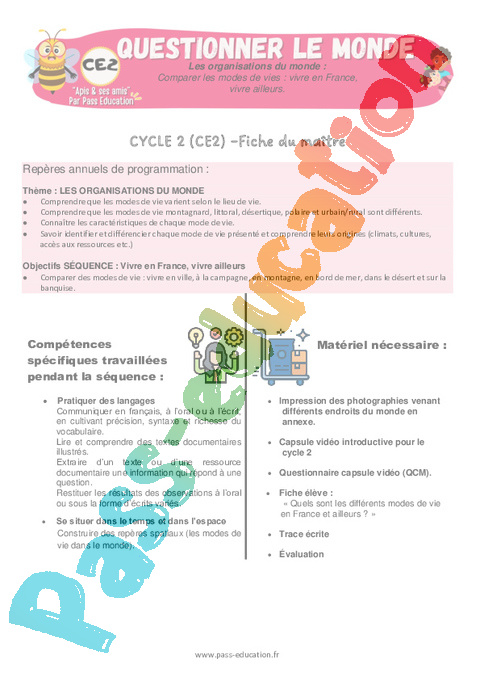 Séquence - Fiche de préparation Habiter en France : CE2