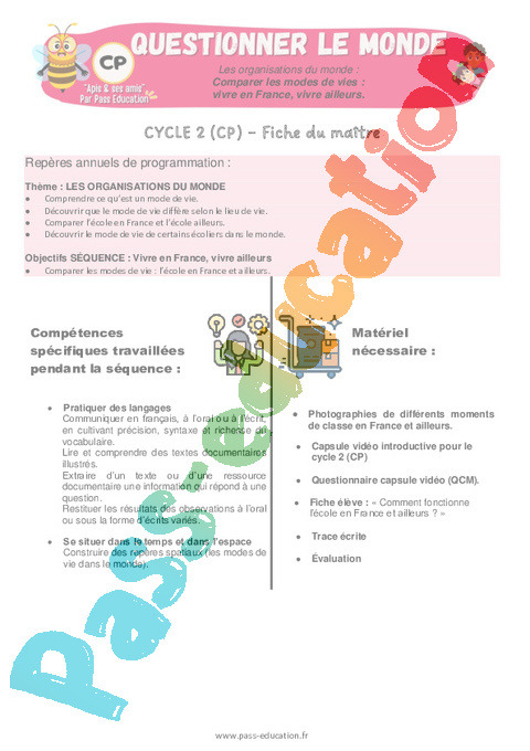Séquence - Fiche de préparation Habiter en France : CP