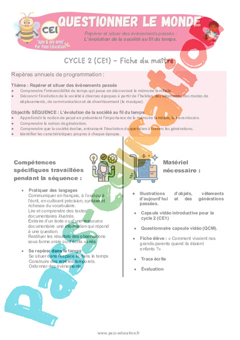 Séquence - Fiche de préparation Histoire - Nouveau programme : CE1
