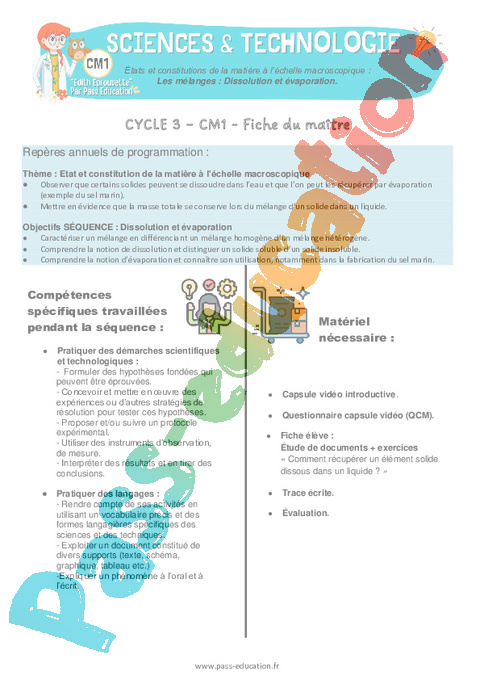 Séquence - Fiche de préparation L'énergie : CM1