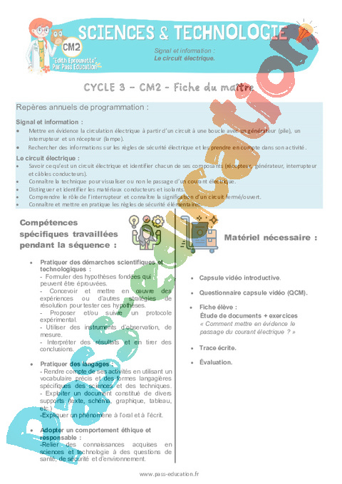 Séquence - Fiche de préparation La matière, les mouvements et les signaux : CM2