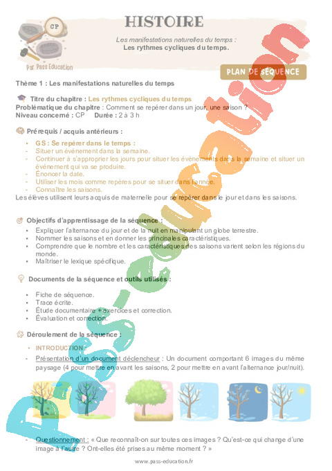 Séquence - Fiche de préparation Les manifestations naturelles du temps : CP