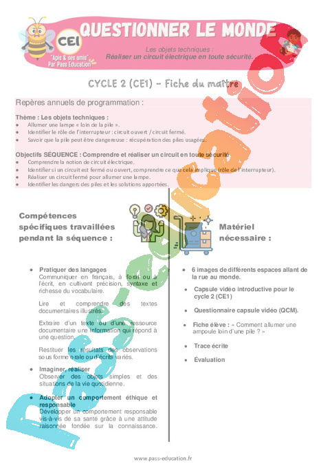 Séquence - Fiche de préparation Les objets techniques au cœur de la société : CE1