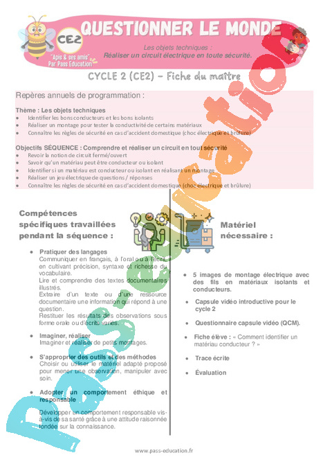Séquence - Fiche de préparation Les objets techniques au cœur de la société : CE2