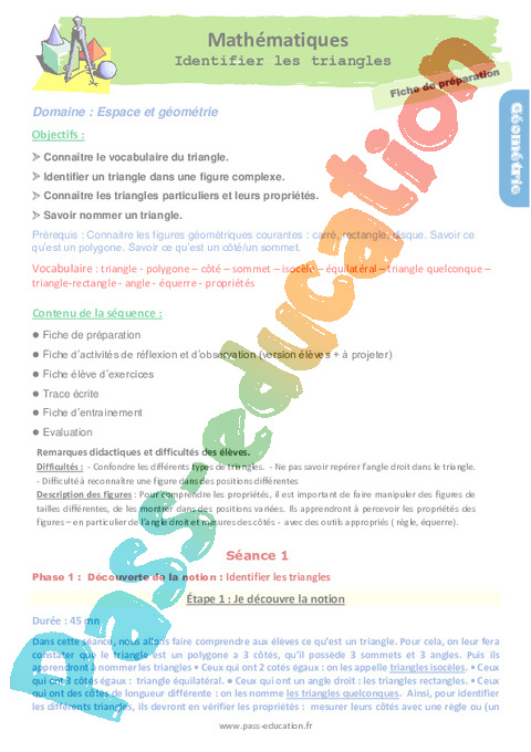 Séquence - Fiche de préparation Les triangles : CE2