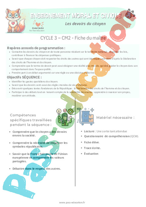 Séquence - Fiche de préparation Liberté et droits fondamentaux : CM2