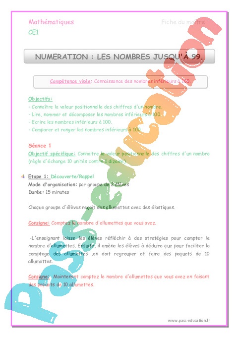 Séquence - Fiche de préparation Lire / écrire : CE1