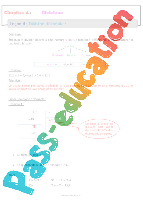 Séquence - Fiche de préparation Multiplication / Division : 6ème
