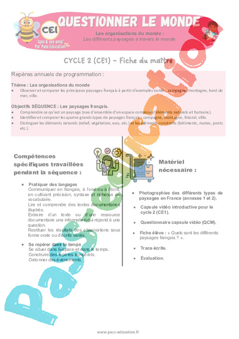 Séquence - Fiche de préparation Paysages et climats : CE1