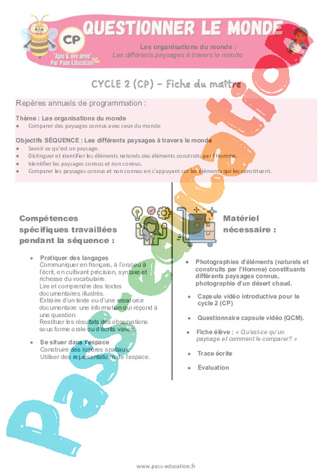 Séquence - Fiche de préparation Paysages et climats : CP