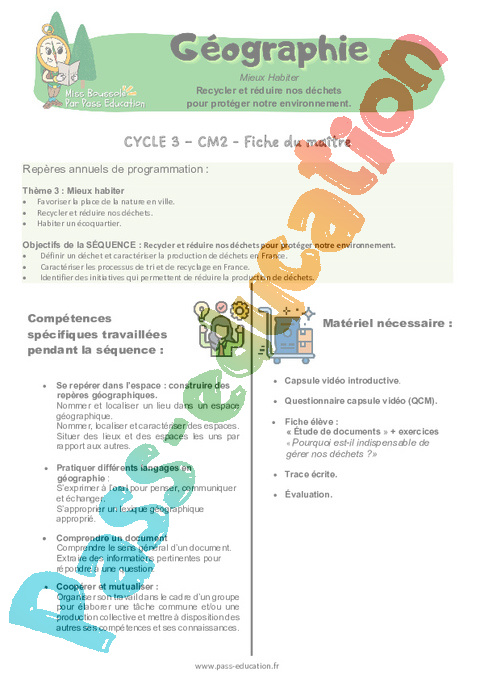 Séquence - Fiche de préparation Recycler : CM2