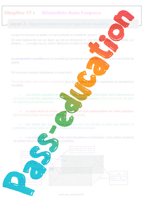 Séquence - Fiche de préparation Représentation en perspective cavalière : 6ème