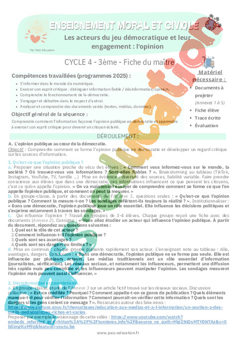 Séquence - Fiche de préparation Respecter les autres : 3ème