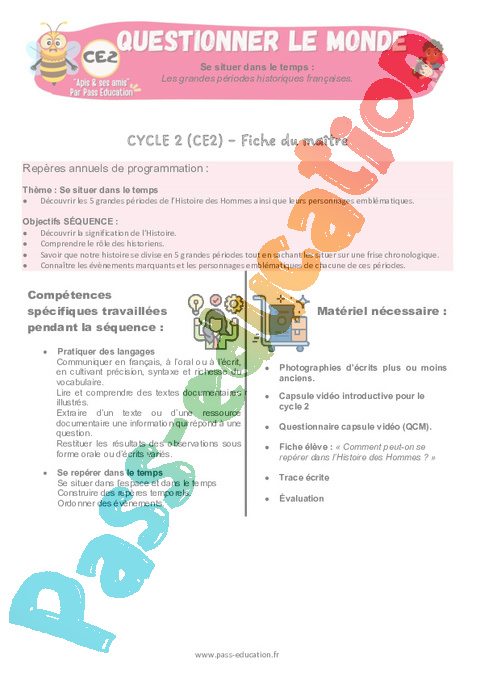 Séquence - Fiche de préparation Situer des événements dans le temps : CE2