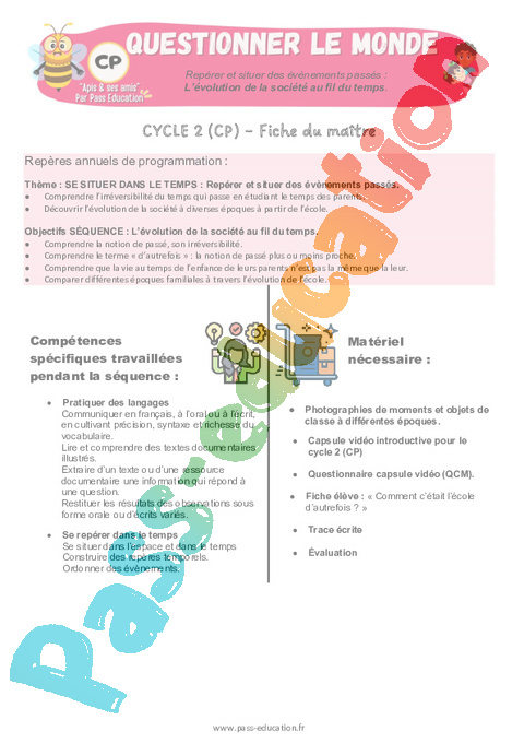 Séquence - Fiche de préparation Situer des événements dans le temps : CP