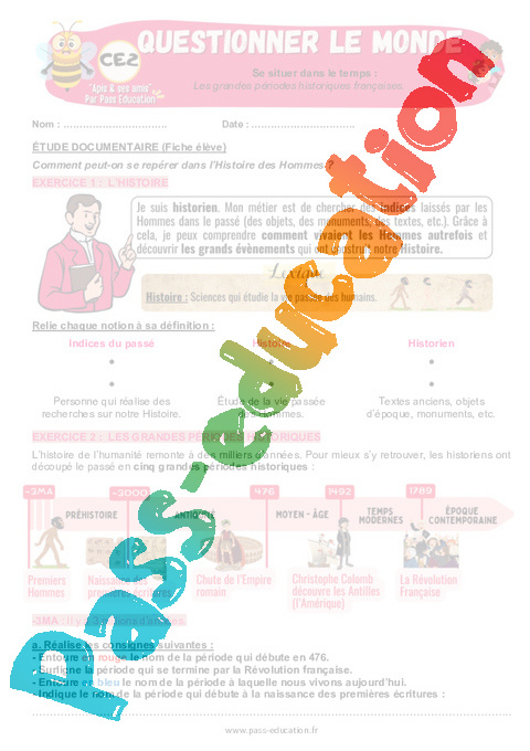 Leçon, exercice et évaluation :<br/> Situer des événements dans le temps : CE2